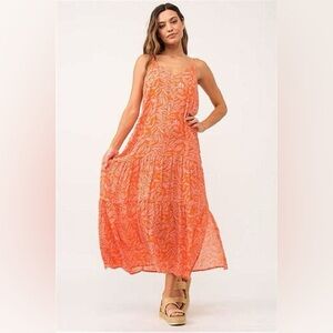 NWT DEAR JOHN ZION HALTER MAXI IN TROPICAL PAPAYA SIZE S